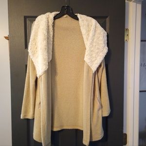 Beige and cream colored light weight fur line cardigan sweater double zero small